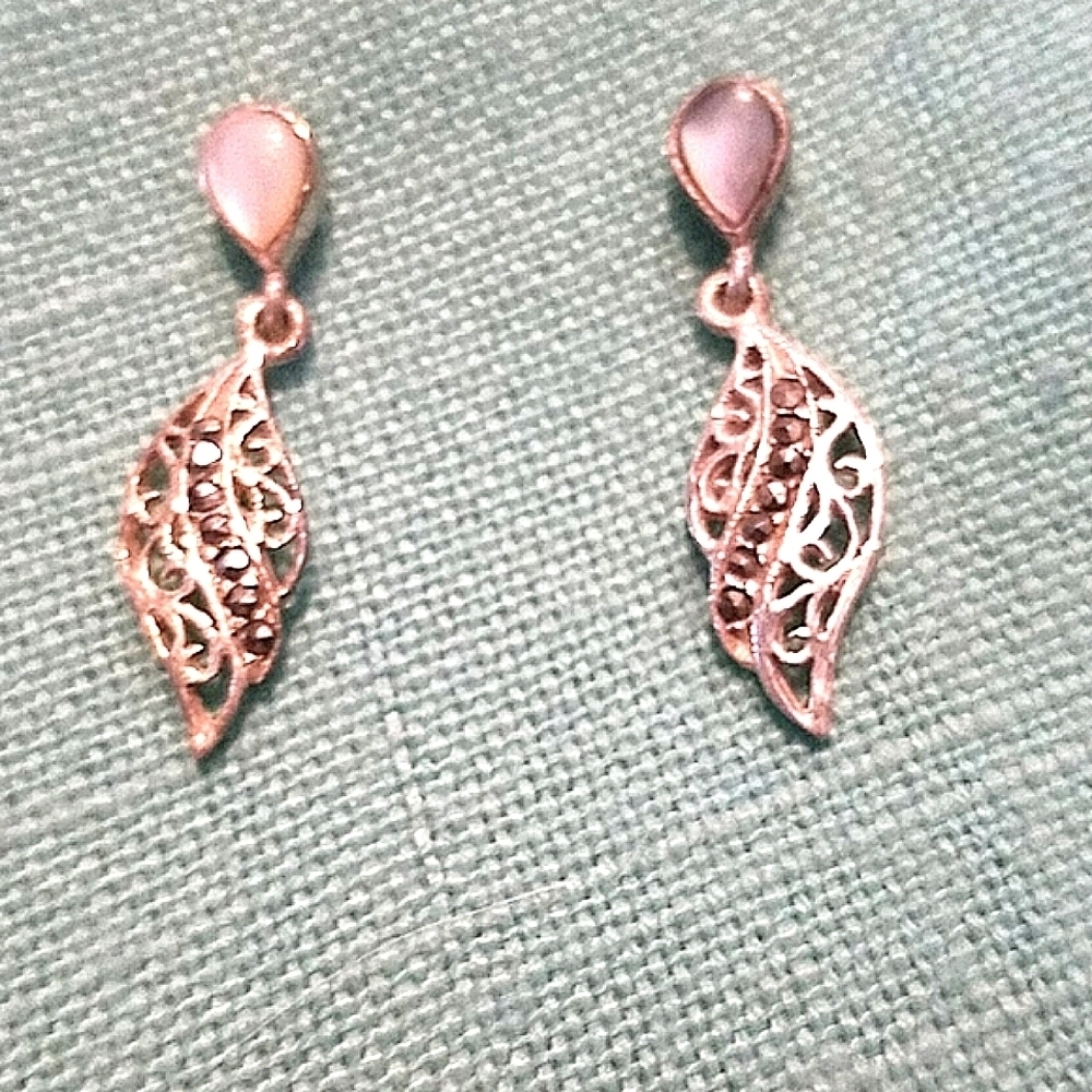 Earrings sterling silver marcasite vintage tear drop dangle pierced